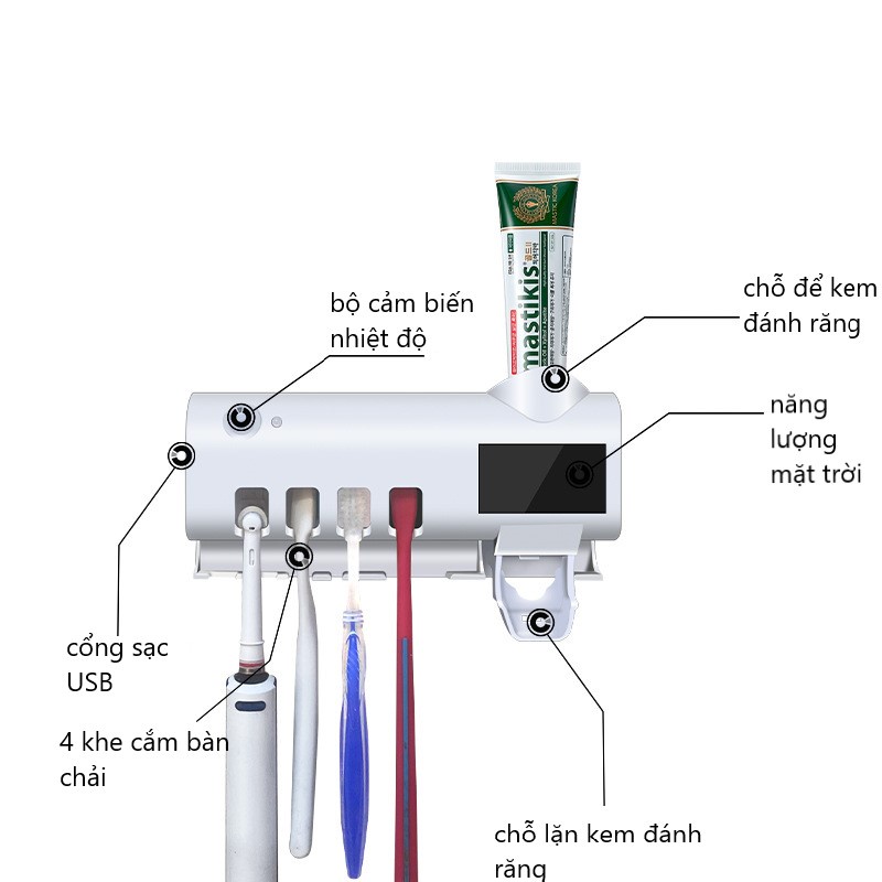 Bộ nhả kem đánh răng tự động kết hợp giá treo bàn chải có mắt cảm ứng hồng ngoại khử 99% vi khuẩn - bán cả thế giới