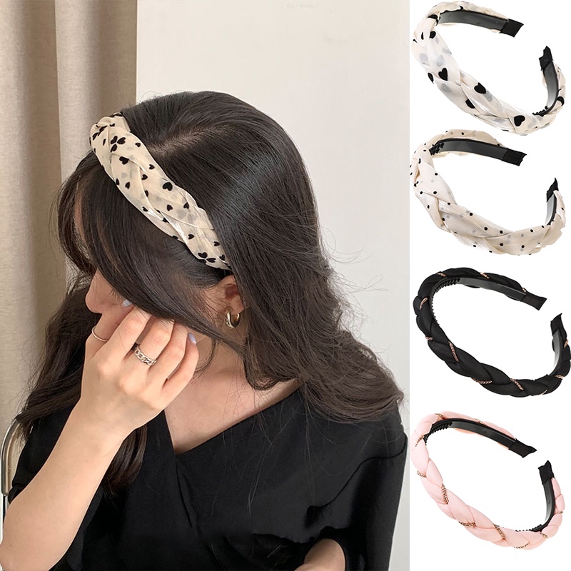 Băng đô cài tóc HAIMEIKANG dạng bện chống trượt họa tiết chấm bi phong cách Hàn Quốc