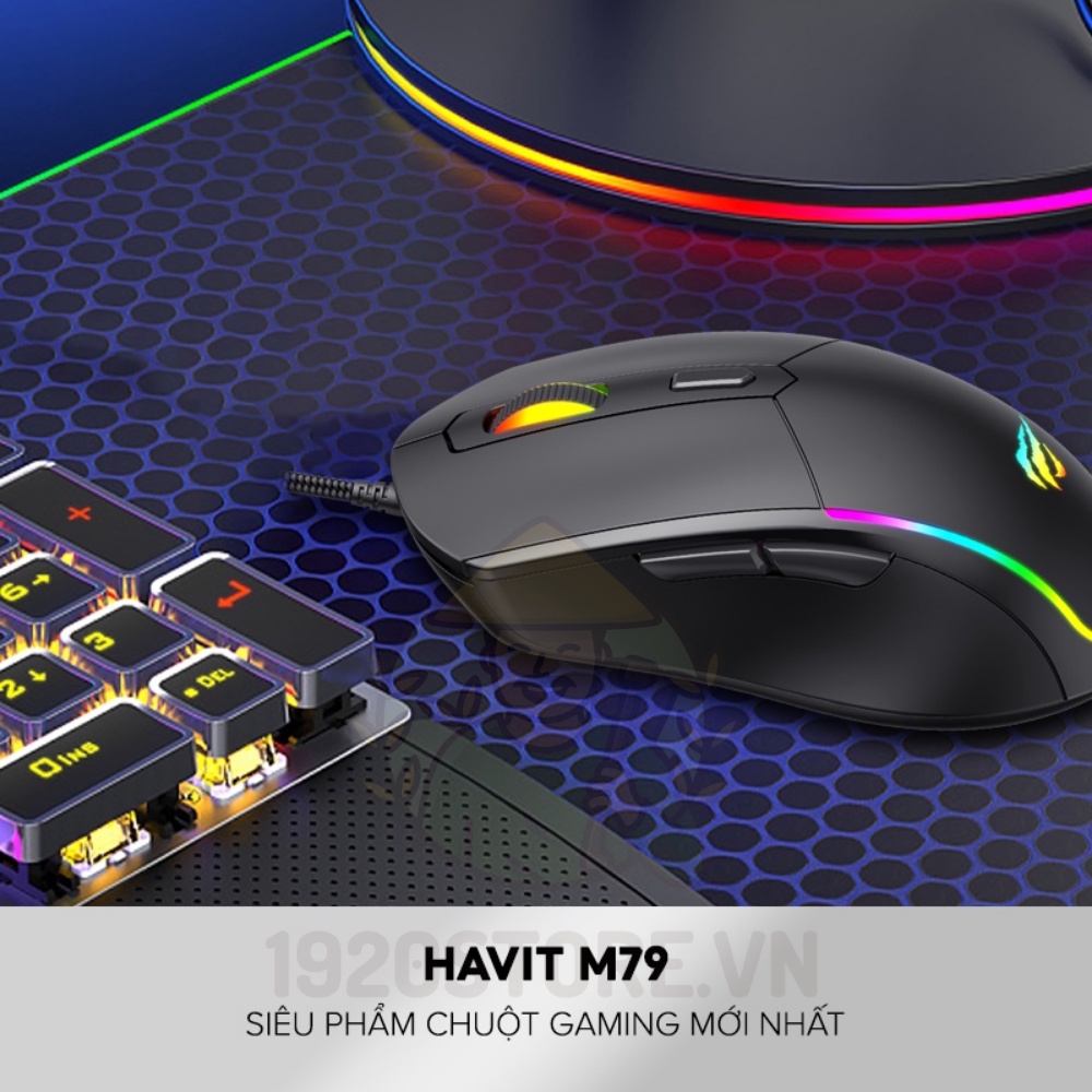 Chuột Gaming HAVIT M79, LED RGB, 6 Nút Điều Chỉnh + 4 Chế Độ DPI, 5tr Lần Click - Chính Hãng BH 12 Tháng