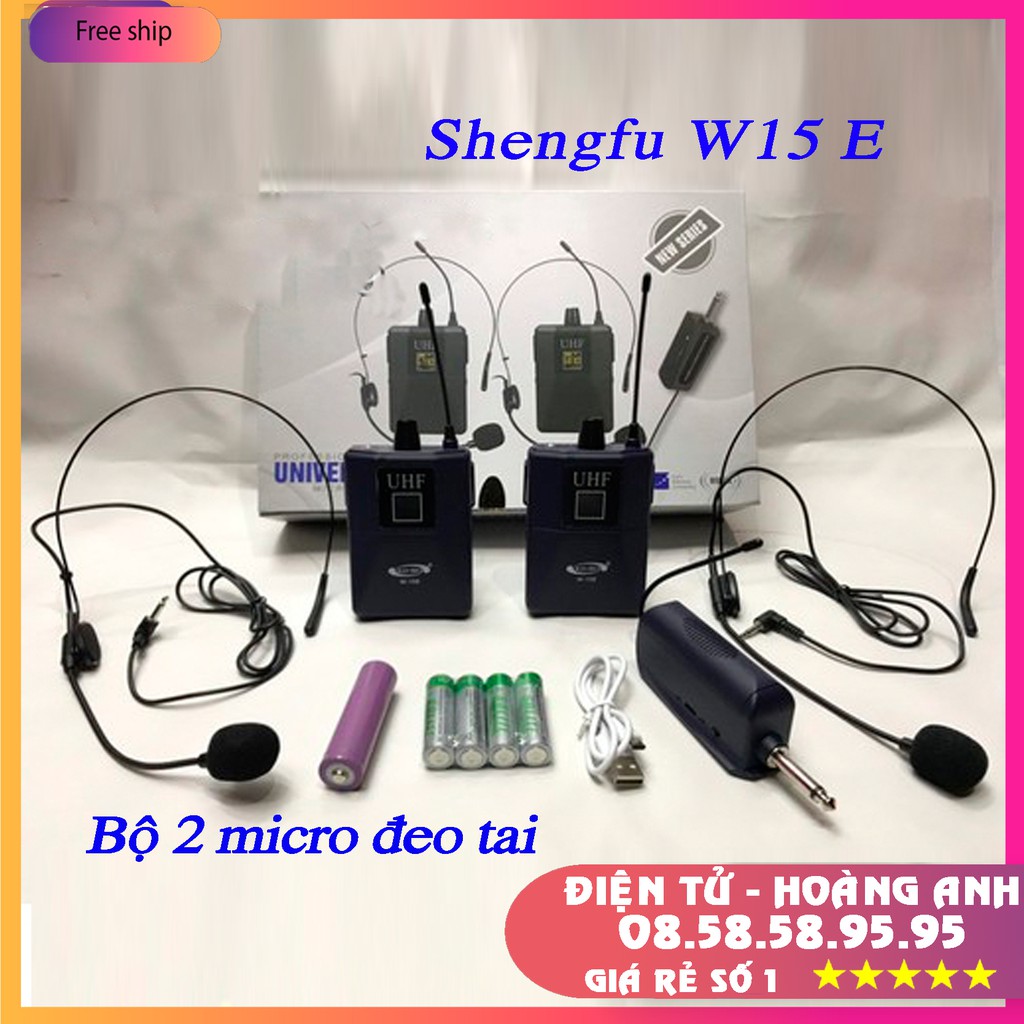 [Mã ELHACE giảm 4% đơn 300K] Micro không dây Đeo taii W15-E UHF tần số cao - 2 micro cài đầu