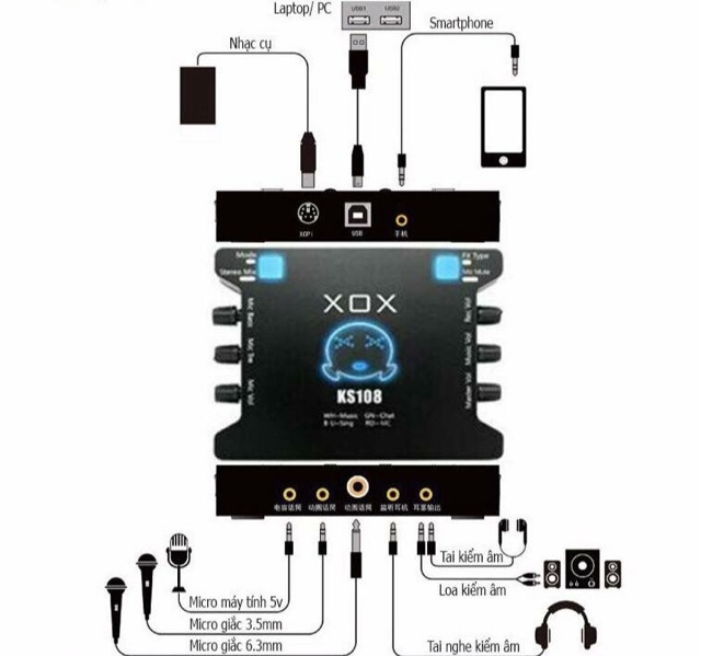 [Mã 159ELSALE hoàn 7% đơn 300K] Sound card XOX KS108 hay soundcard ks108 cho micro thu âm