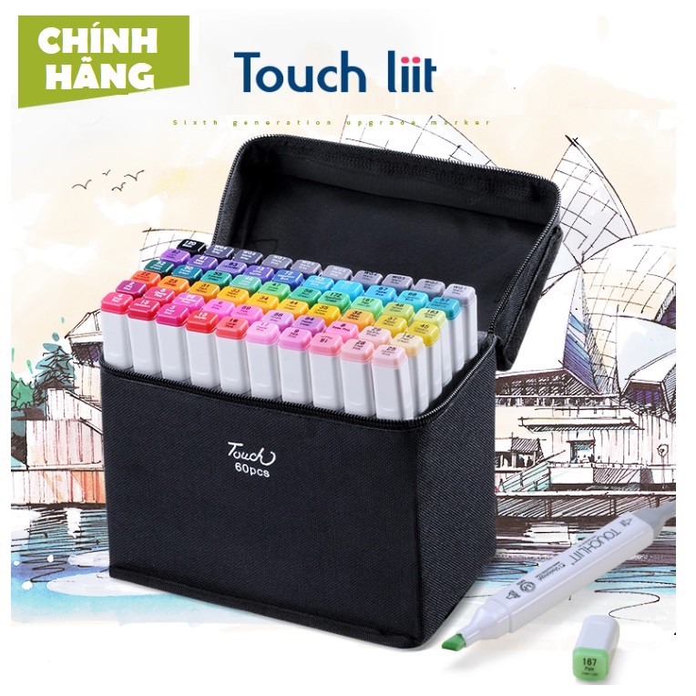 Bút màu marker touchliit 6 bộ 15/30/40/60 màu vẽ marker touch liit bản túi vải và hộp nhựa bút dạ