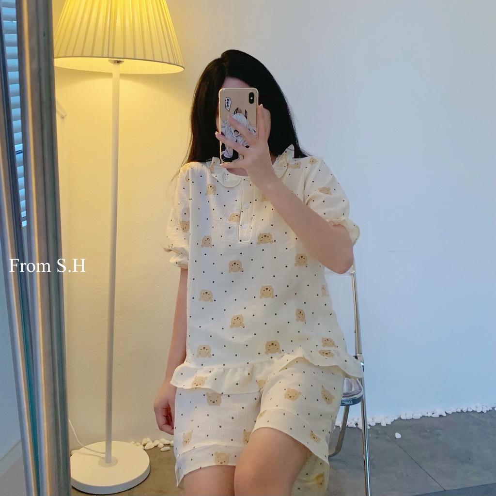 BỘ ĐỒ NGỦ MẶC NHÀ XỐP CỘC TAY HỌA TIẾT HOT ĐẸP 2021 | BigBuy360 - bigbuy360.vn