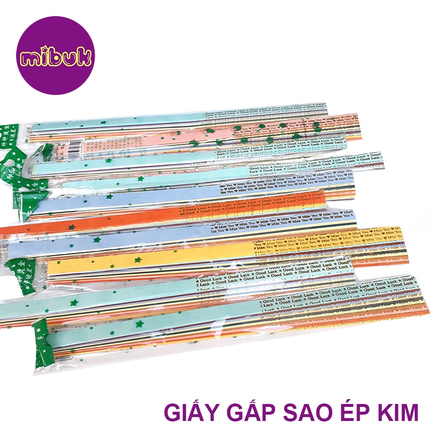 Giấy gấp sao ép kim Miss you & Good Luck cao cấp màu sang trọng