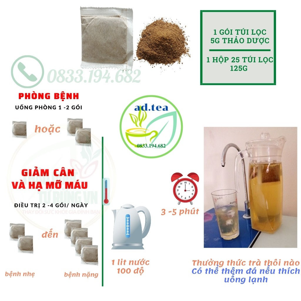 [COMBO 04] Trà Giảo Cổ Lam Thái Hưng - Giảm Cân, Hạ Mỡ Máu ad.tea 4 hộp x 25 túi lọc 125g