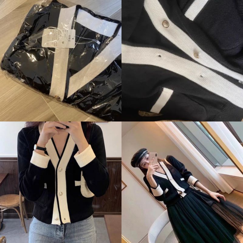 Áo khoác len ngắn Hàn Quốc phối đen trắng