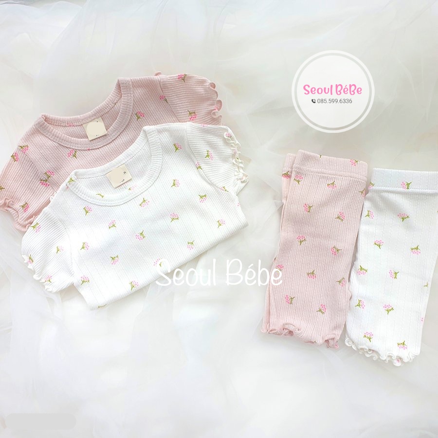 Bộ mặc nhà hoạ tiết cộc tay homewear nội địa Hàn cho bé gái 6-19kg hè 2022