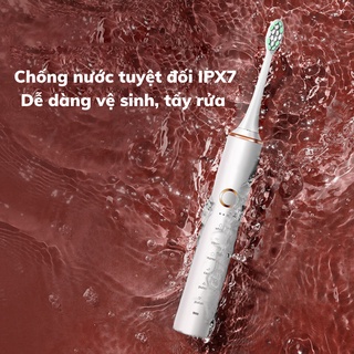 Bàn chải điện IPX7 đánh răng sạch x10, công nghệ sóng âm, bảo vệ răng miệng tuyệt đối (bảo hành 1 đổi 1)