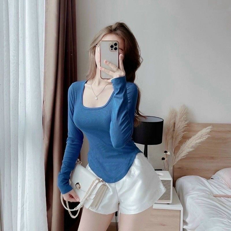 Áo thu đông Croptop LEN TĂM , vạt bầu cổ vuông ôm body. mã CRT04