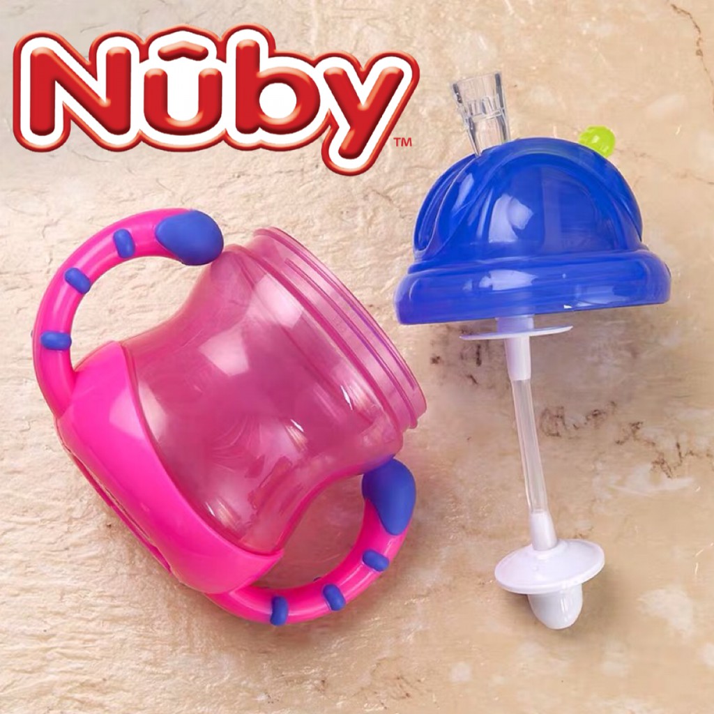 [HÀNG CHÍNH HÃNG] Bình uống nước có ống hút silicone Nuby 360 độ 240ml, có tay cầm cho bé chất liệu nhựa PP cao cấp