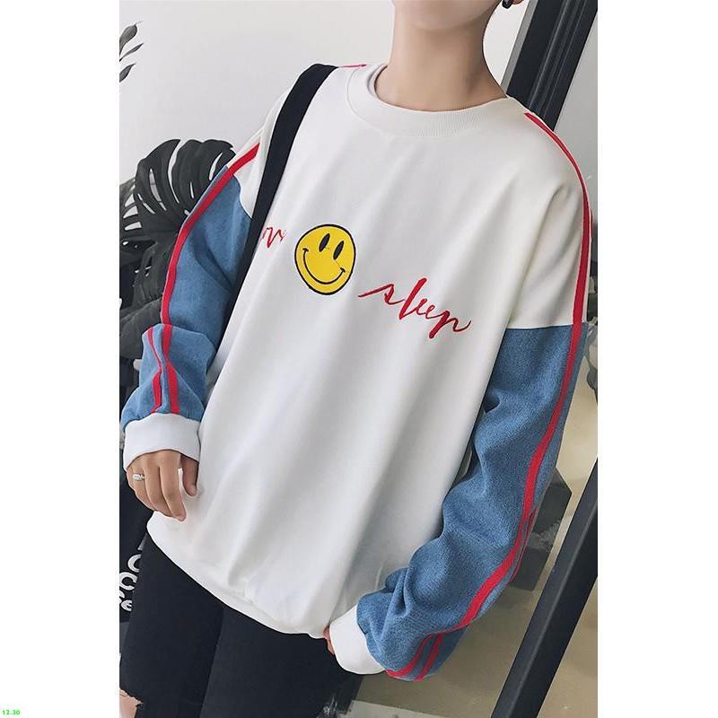 Áo Sweater Thêu Hình Mặt Cười Phối Màu Tương Phản Trẻ Trung Phong Cách Hàn Quốc Cho Nam Màu Sắc