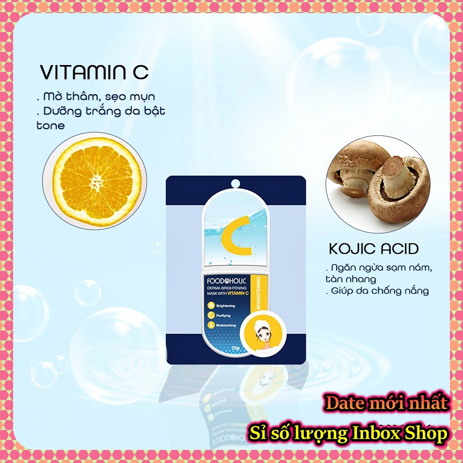 Mặt Nạ tinh chất Vitamin C Dưỡng Trắng, giảm Thâm Foodaholic Derma Brightening Mask With VITAMIN C 23g x 10 miếng
