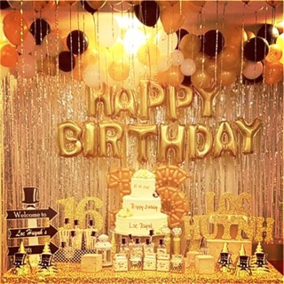 Combo 2 Rèm Kim Tuyến + Bong Bóng Chữ Happy Birthday trang trí Background tiệc/party