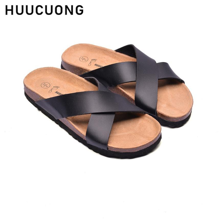 Mặc gì đẹp: Thời trang với Dép unisex HuuCuong quai chéo đen đế trấu handmade