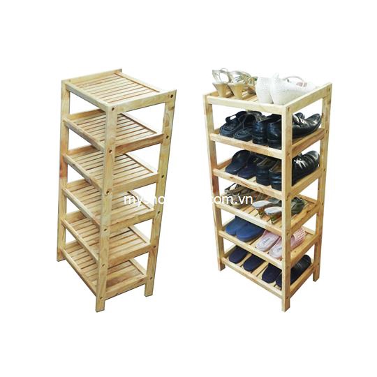 Kệ dép 6 tầng ngang 40cm hai màu gỗ cao su