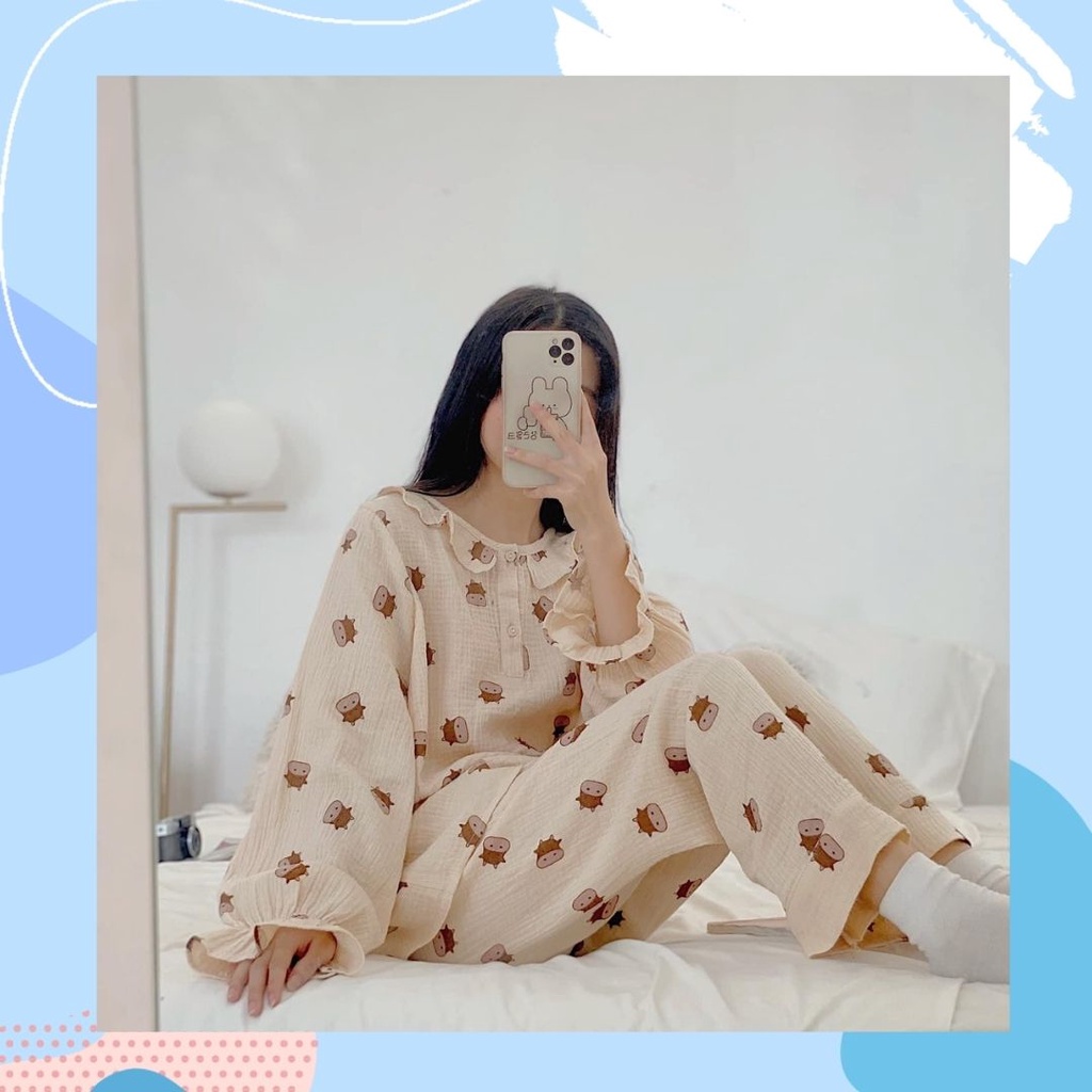 Bộ ngủ pijama xô đũi họa tiết trẻ trung Mint Colorful