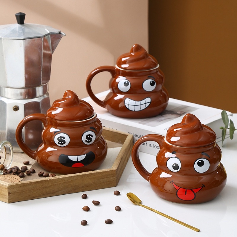 Cốc sứ hình bãi phân, ly uống nước hình cục shit, ly nước poo mug quà tặng cực troll