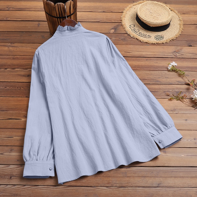 Áo Zanzea tay dài cổ đứng phong cách Châu Âu thanh lịch thời trang dành cho nữ