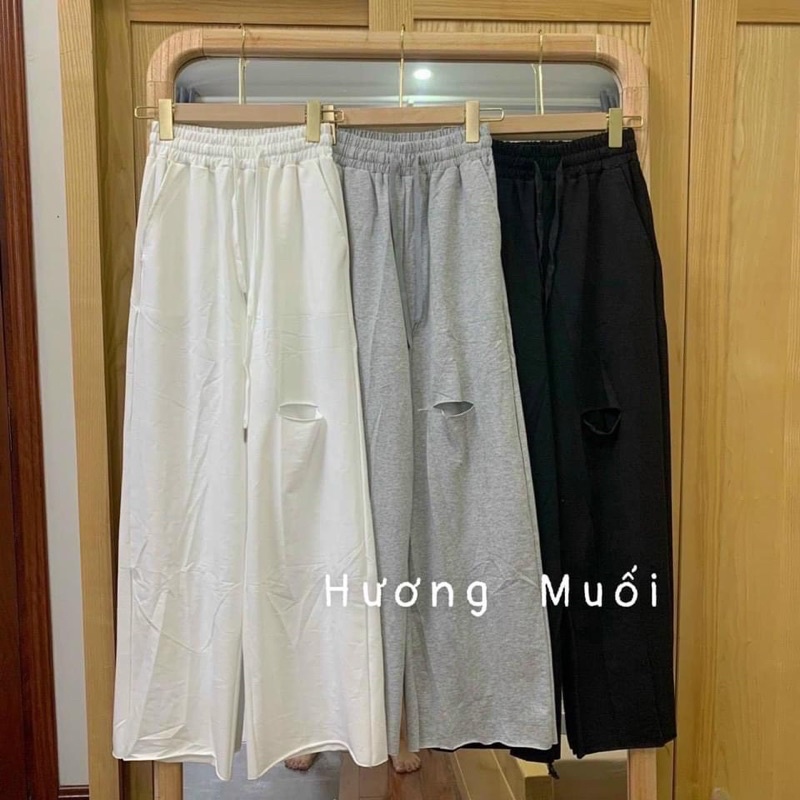 Quần culottes suông trơn - rách - nỉ da cá đẹp