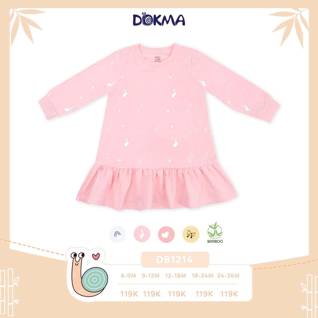 DB1214 Váy bé gái dài tay đuôi cá Dokma vải sợi tre mềm mịn (9-36M)