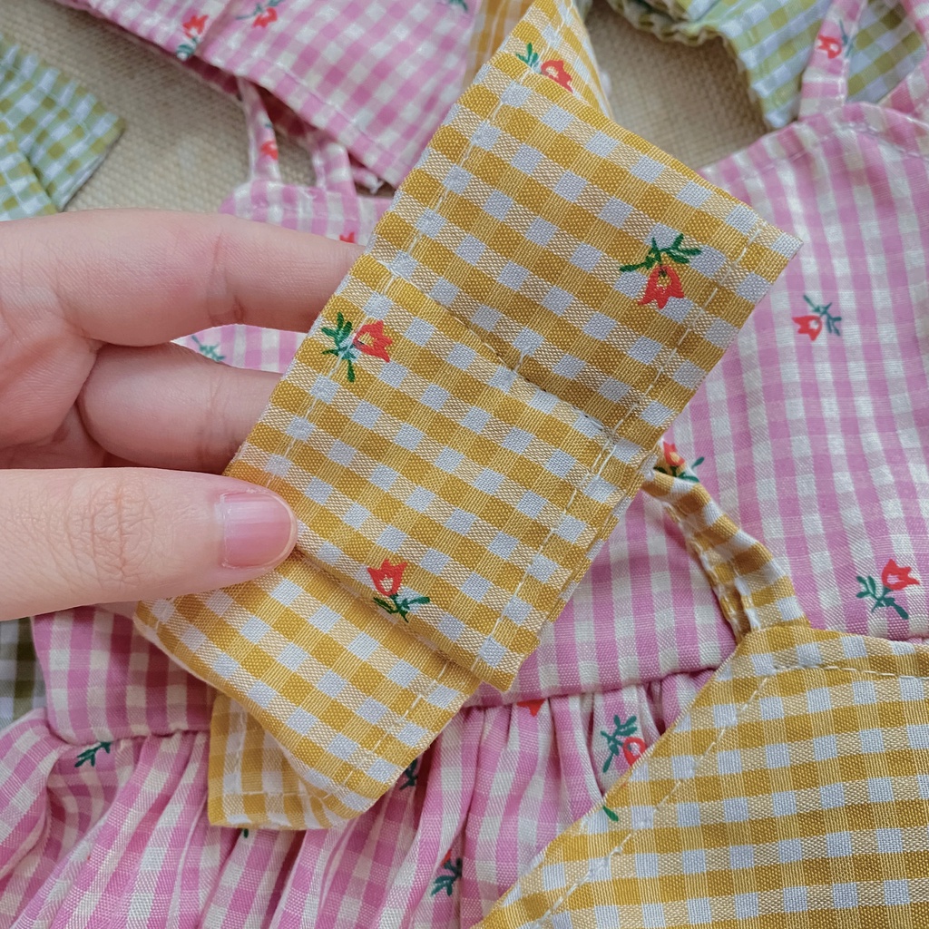 Váy cho bé gái 2 dây caro hoa nhí nơ vai sơ sinh 1 2 3 4 tuổi MINTSCLOSET Mint's Closet - GV0067