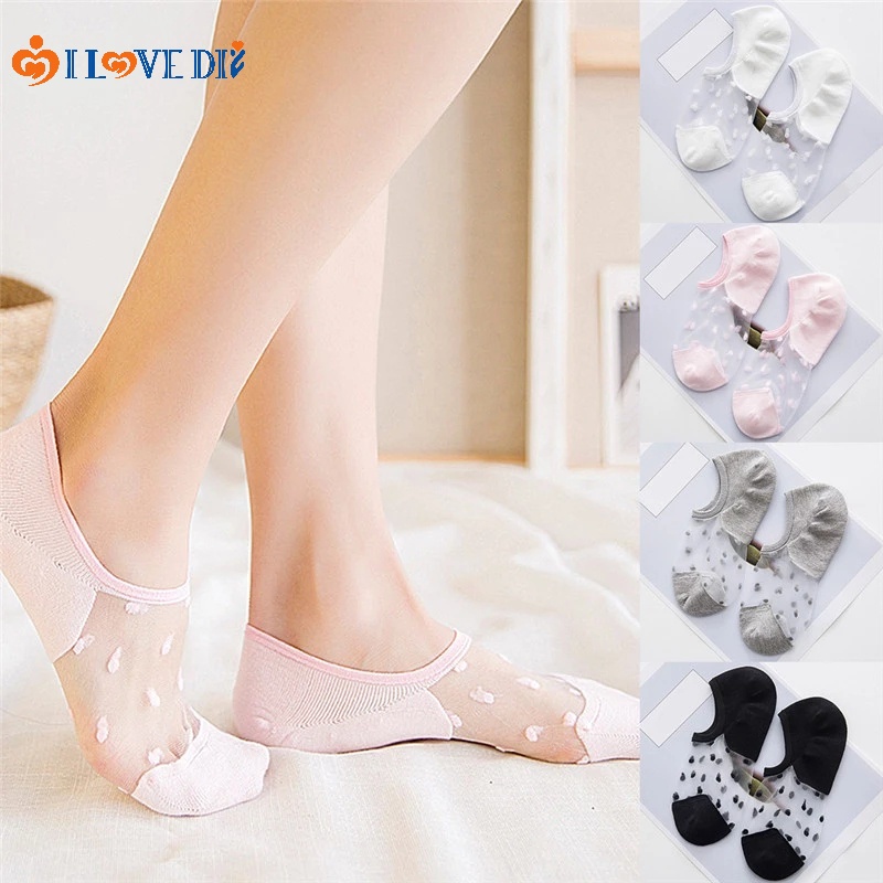 Vớ Lưới Cổ Thấp Bằng Lụa Trong Suốt Thoáng Khí Chống Trượt Màu Kẹo Thời Trang Mùa Hè Cho Nữ