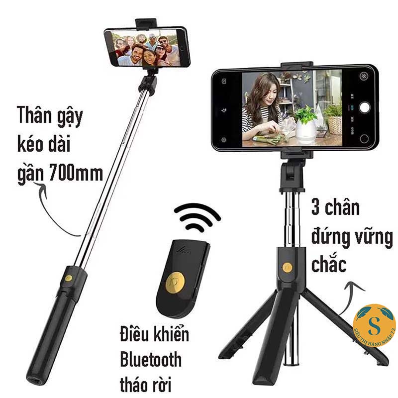 Gậy Tự Sướng Đứng  kèm đồ bấm Bluetooth - Selfie Tripod K07 3 In 1 - K07 Mới Nhất [GẬY TỰ SƯỚNG]