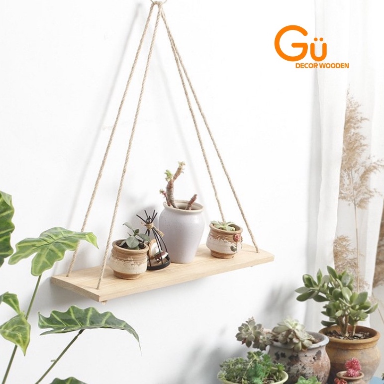 KỆ GỖ TREO TƯỜNG DÂY THỪNG GU-DECOR / PHONG CÁCH VINTAGE