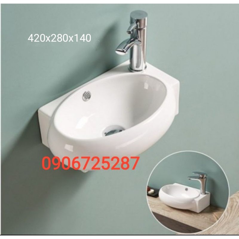 [NOWSHIP 1H HCM]Chậu Lavabo Góc siêu nhỏ, Lavabo y tế, Lavabo Góc mini đặt bàn hoặc treo tường