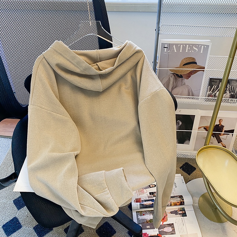 Áo Khoác Hoodie Tay Dài Dáng Rộng Thêu Họa Tiết Xinh Xắn Dễ Phối Đồ