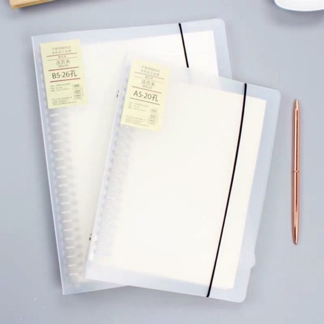 Binder loose leaf bìa còng A4 B5 A5 20 26 30 lỗ làm bullet journal planner transparent