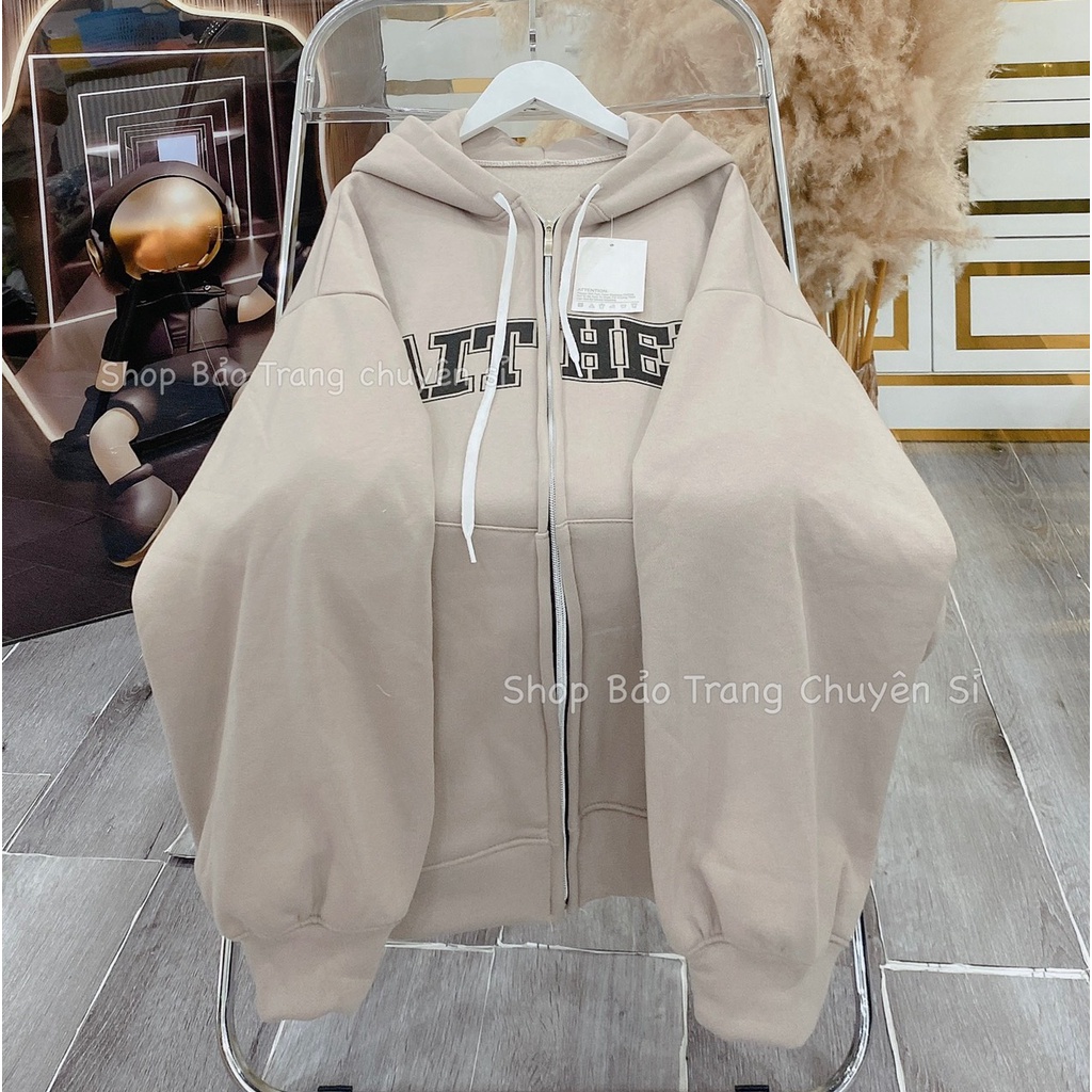 Khoác Nỉ Hoodie Màu Be Chữ AIT Dáng Rộng Nam Nữ Mũ 2 Lớp Tay Bồng Basic