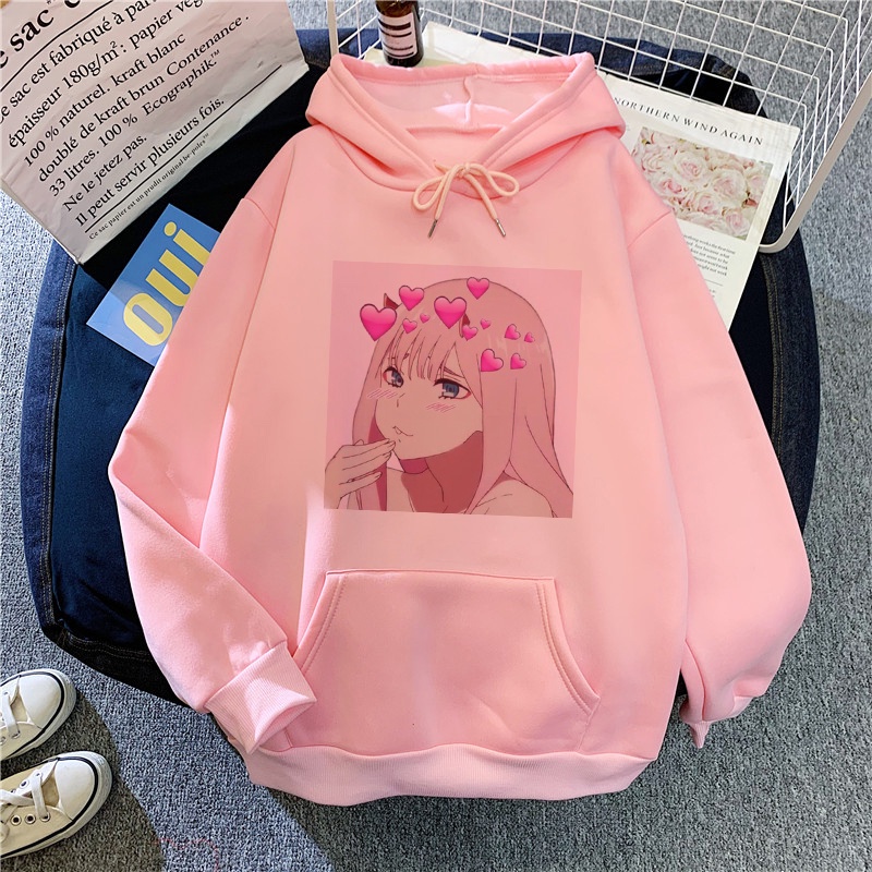 Áo Hoodie Dáng Rộng In Hoạt Hình Zero Two-Darling In The Franxx Kiểu Harajuku Nhật Bản Dễ Thương Ngọt Ngào Cho Nữ