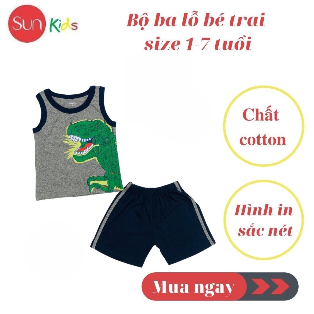 Đồ bộ bé trai, bộ ba lỗ cho bé chất thun cotton, nhiều màu, size 1-7 tuổi - SUNKIDS