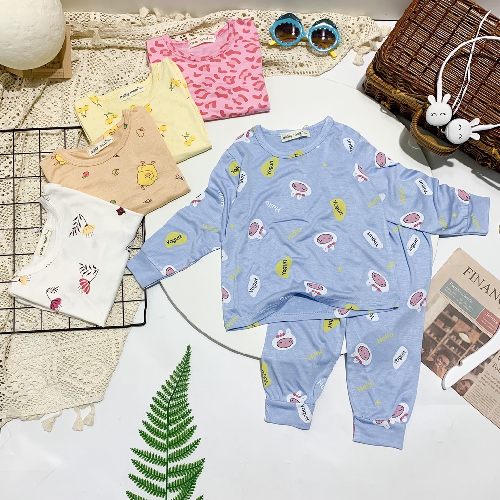 [SALE] Bộ Quần Áo Bé Gái, Bé Trai Minky Mom Hoạ Tiết Báo Hồng, Bộ Dài Tay Thun Lạnh Cho Bé Mặc Nhà Thu Đông MKMTD2233
