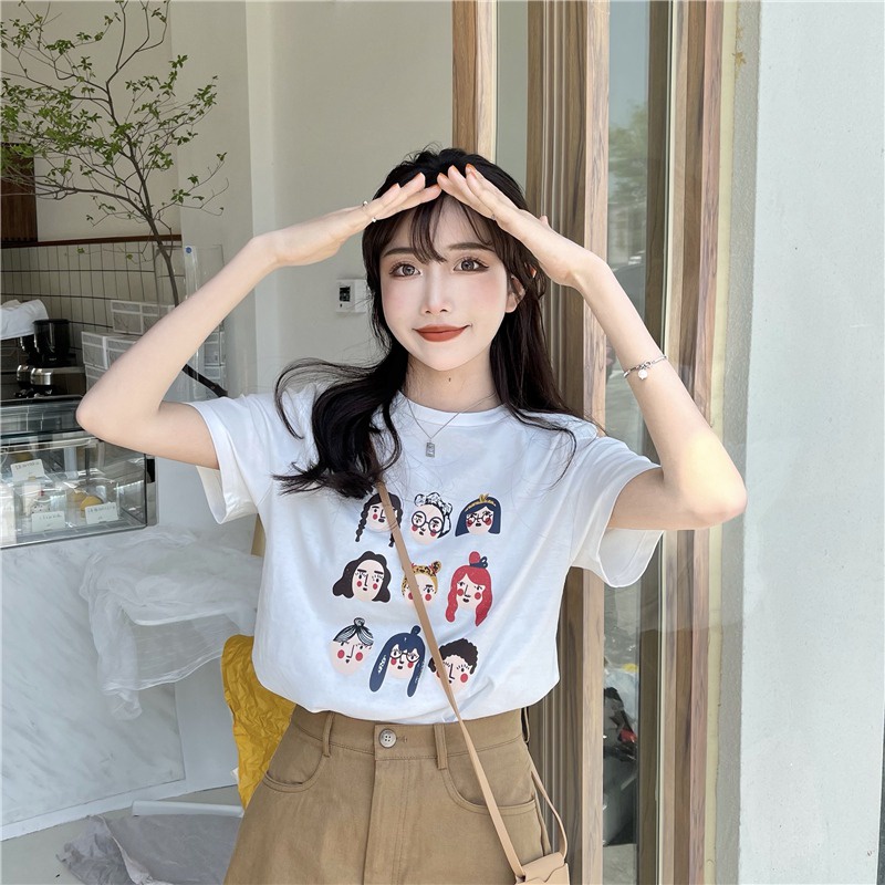 2721608Áo Thun Tay Ngắn In Hình Phong Cách Hàn Quốc Dễ Phối Đồ