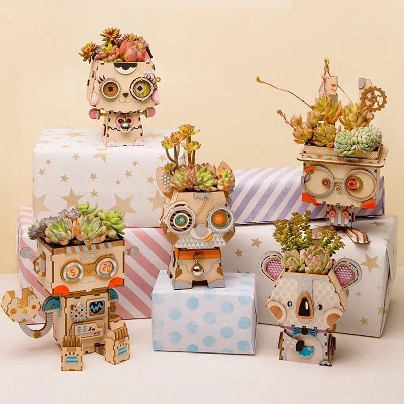 Đồ Chơi Lắp Ráp Bằng Gỗ 3D Robotime Mô Hình Chậu Hoa Cún Poppy, Robot, Gấu Koala, Thỏ Bunny