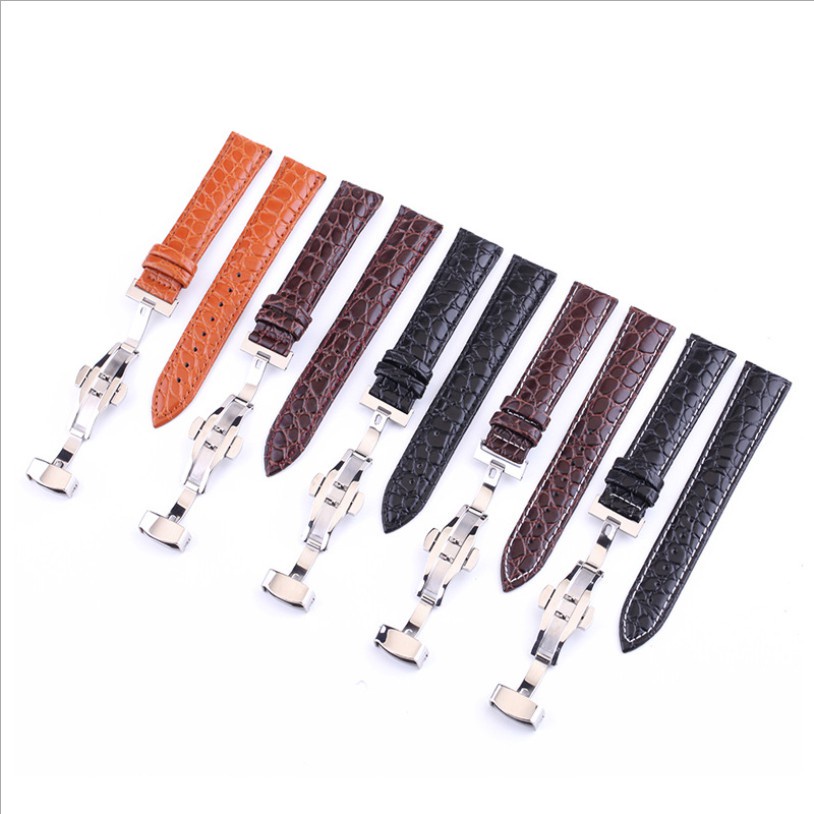 Dây đeo đồng hồ bằng da khóa bướm có hộp gỗ đẩy đôi chính hãng 18mm 20mm 22mm 24mm
