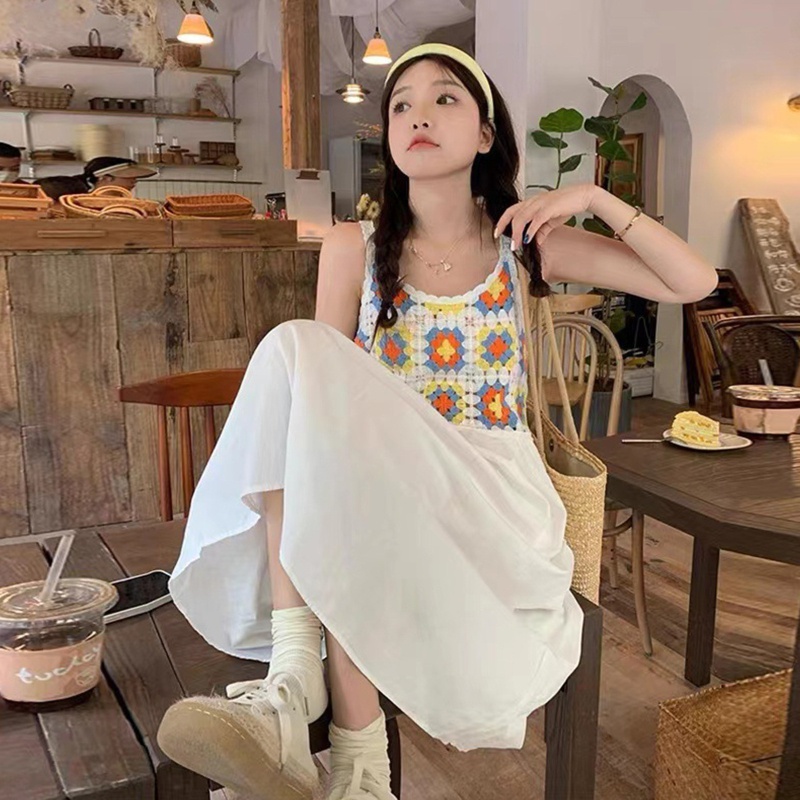 Đầm Midi Dài Dáng Chữ A Không Tay Eo Cao Họa Tiết Hình Học Nhiều Màu Sắc Phong Cách Boho Mùa Hè Cho Nữ