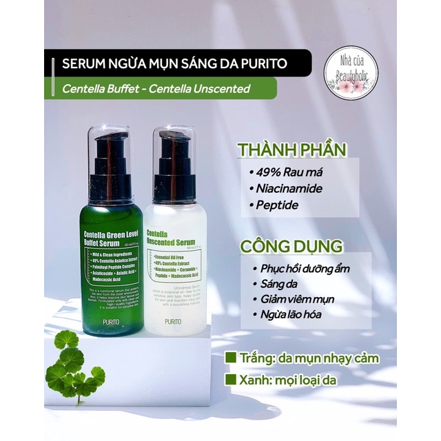 Tinh chất CHỐNG LÃO HÓA, SÁNG DA, NGỪA MỤN #Purito Centella Green Level Buffet Serum