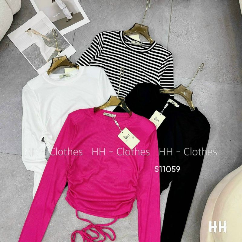 Áo croptop tay dài dây cột tạo kiểu chéo bụng  A15