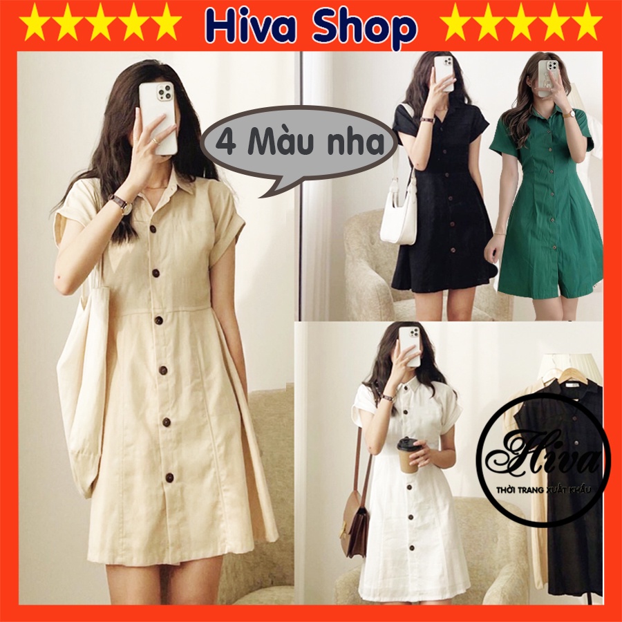 Đầm chữ A thiết kế đi du lịch biển body liền thân cổ sơ mi bo tay cộc dáng ngắn ulzzang , Váy nữ kaki