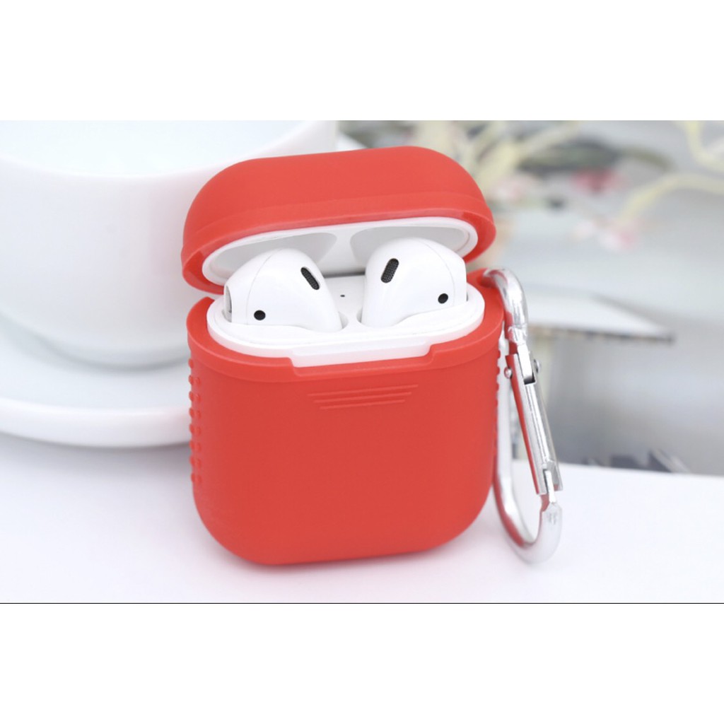 Túi đựng AirPods 1 &amp; 2 silicone kèm móc JM PDC013 Xám - Đỏ