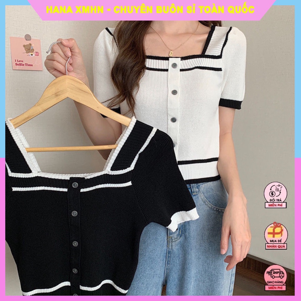 Áo Len Nữ Cổ Vuông, Áo Crotop Nữ Chất Len Phối Quần Chân Váy Siêu Xinh