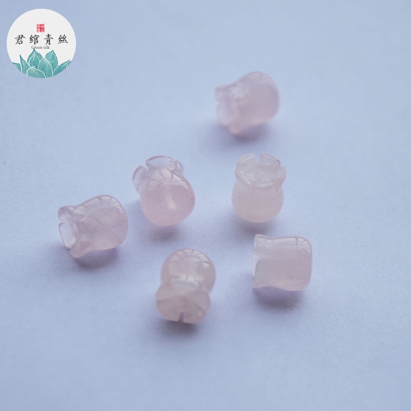 Ice Yingge Kẹp Tóc Nụ Hoa Ly Thung Lũng Bằng Đá Pha Lê Tự Nhiên Màu Hồng / Xanh Lá Xám Lỗ Dọc 10mm diy