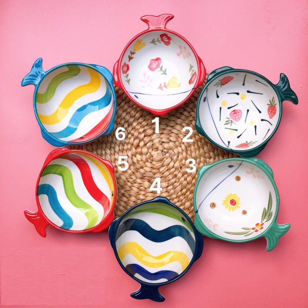 Bát gốm sứ ăn dặm, bát ăn dặm kiểu nhật cho bé Hình Cá Sóng Nước