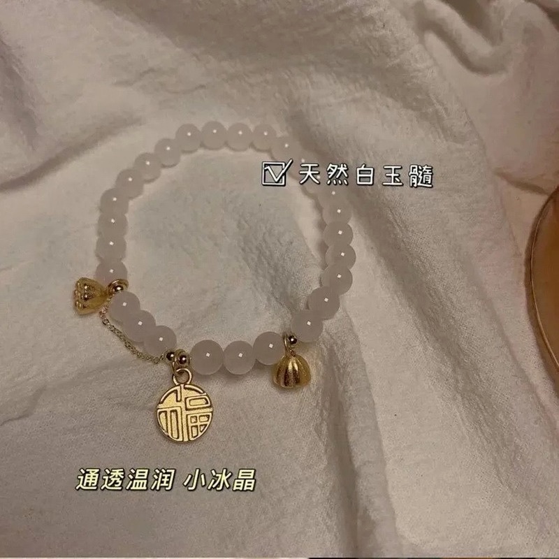 Vòng Tay Hạt Đá Ngọc Bích Vàng May Mắn Thời Trang Phong Cách Hàn Quốc