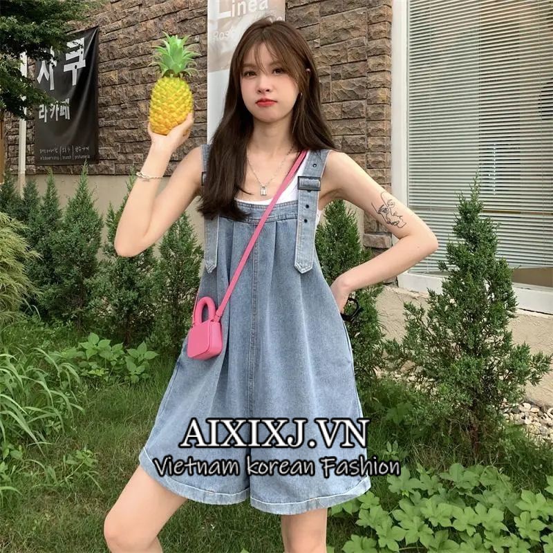 Quần Yếm Denim Ngắn Size Lớn 2022 Thời Trang Mùa Hè Hàn Quốc Mới