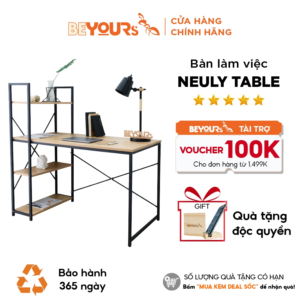 Bàn làm việc phối kệ BEYOURs Neuly Table gỗ MFC phủ melamine dày 18 mm, chân sắt chắc chắn (2 màu)