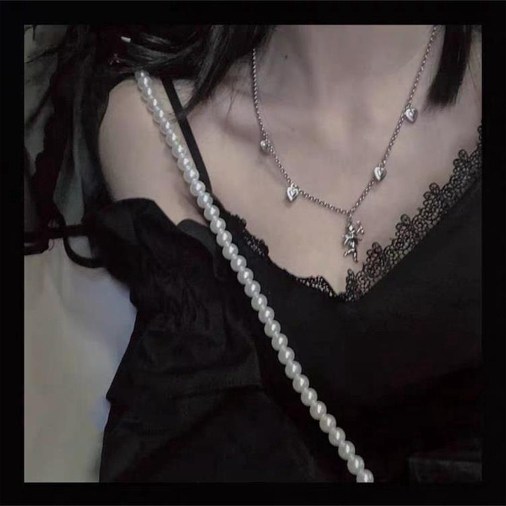 Dây Chuyền Choker Mặt Trái Tim Và Cánh Thiên Thần Phong Cách Hàn Quốc